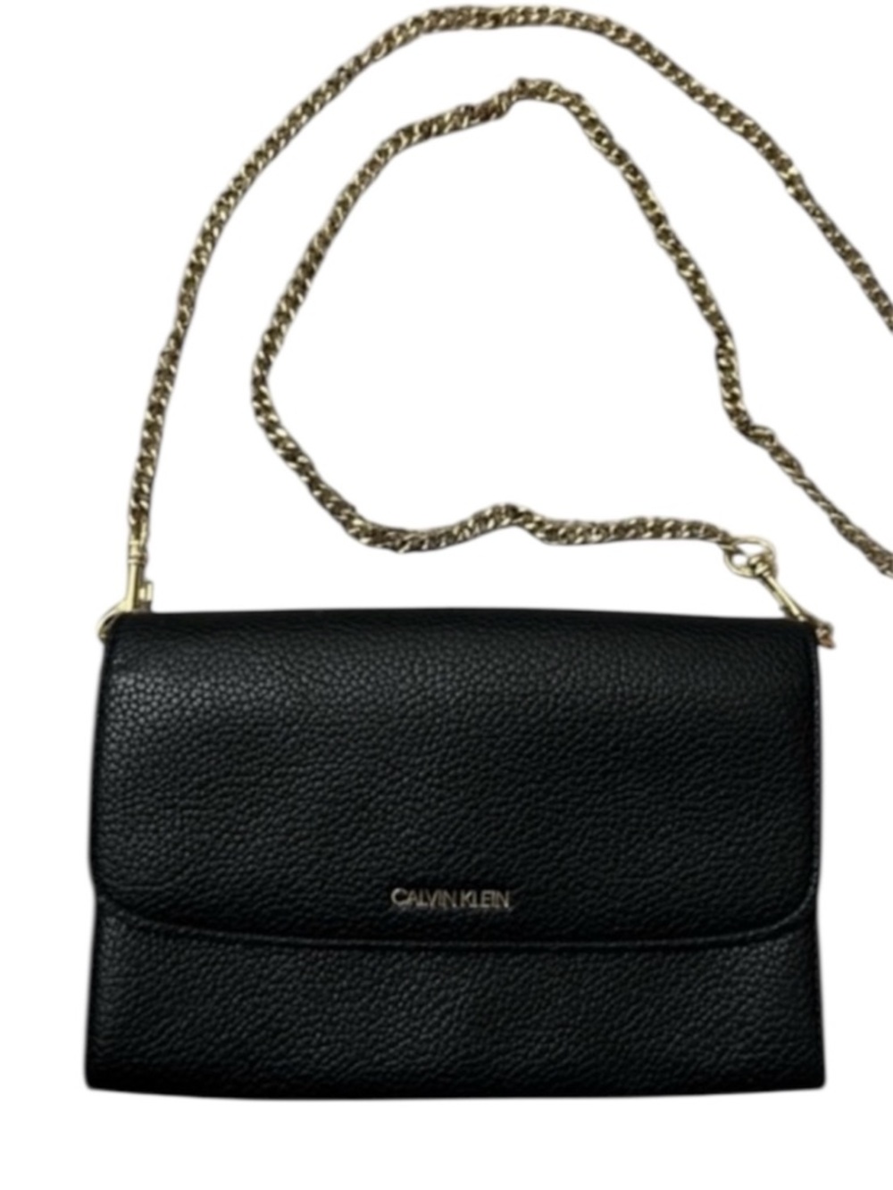 NWOT Calvin Klein women’s small black crossbody purse with a gold chain strap
